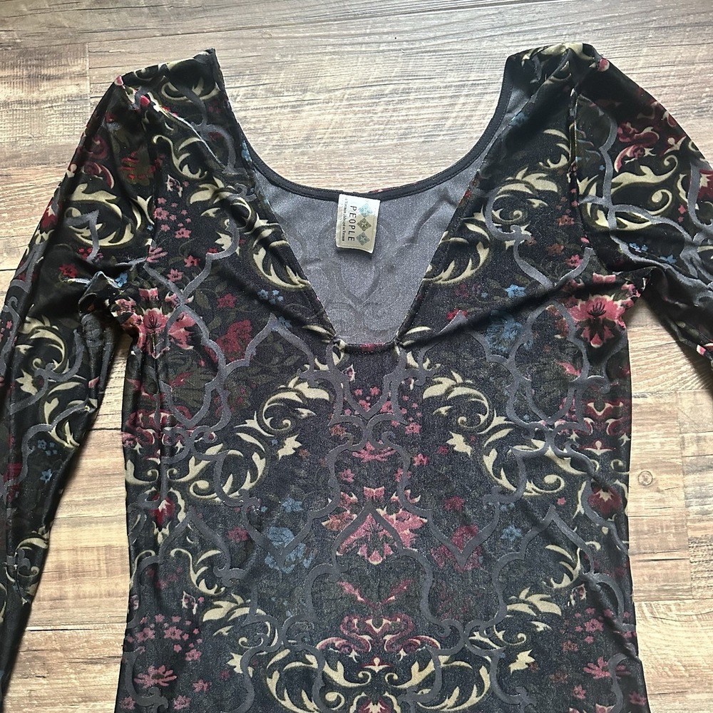 Free People Dress Mini Womens M Black Floral Velvet Bodycon Burnout Grunge Goth - Picture 4 of 8